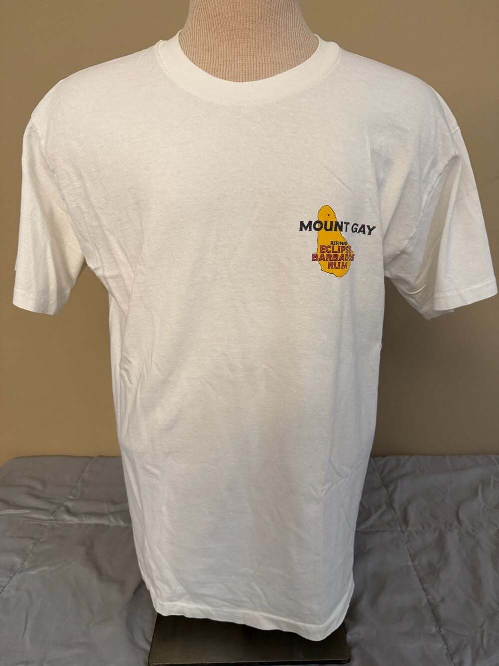 Vintage Mount Gay Eclipse Barbados Rum White T-Shirt Hanes Heavyweight L